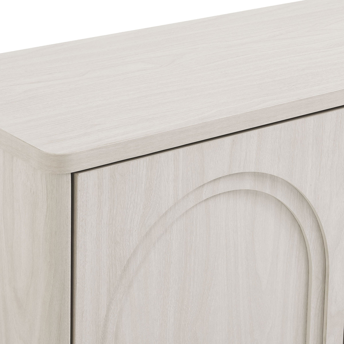 Textured white wash wood grain laminate with softly rounded cabinet top edge || EEI-7039-WWA || swatch_studio