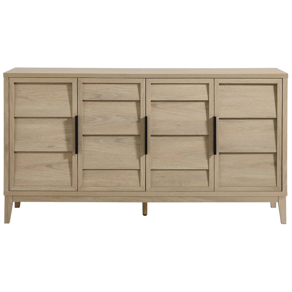 Sinya light oak sideboard with four panel doors and slim black handles on tapered legs. || EEI-7040-LOA || front_studio