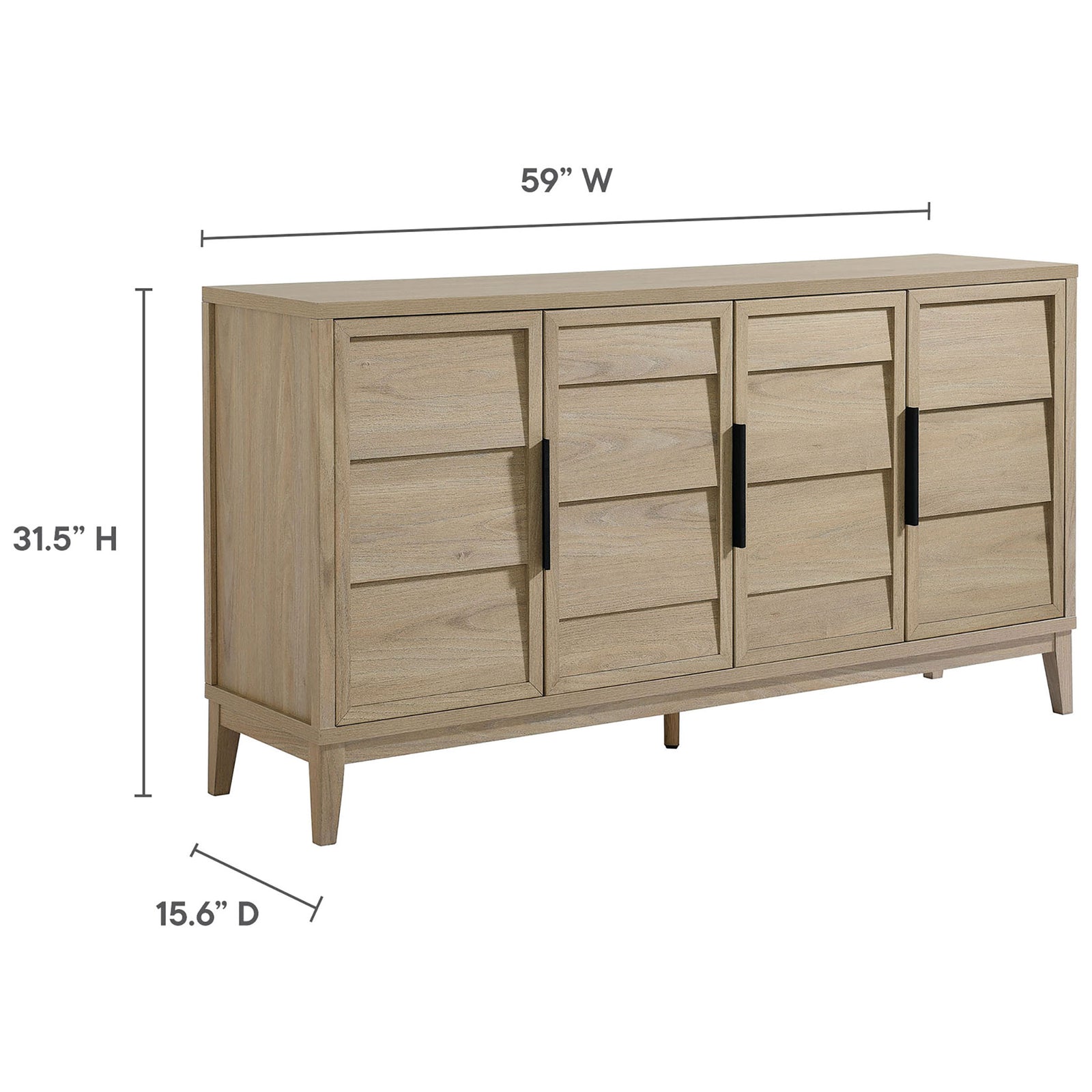 Sinya 59 inch sideboard with annotated width, height, and depth measurements. || EEI-7040-LOA || dimension_studio
