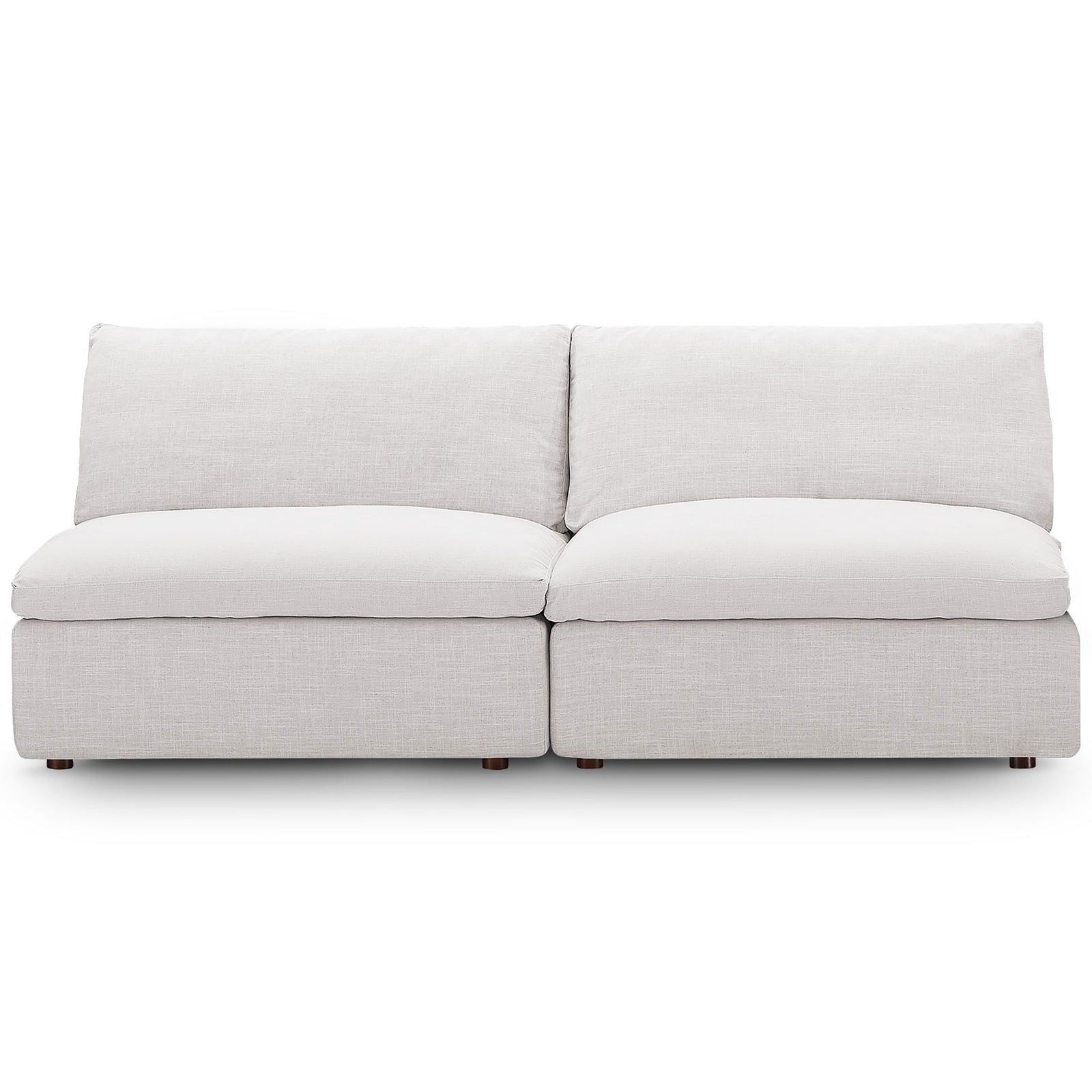 Beige Commix armless loveseat with overstuffed seat and back cushions for cozy everyday comfort || EEI-7042-BEI || front_studio