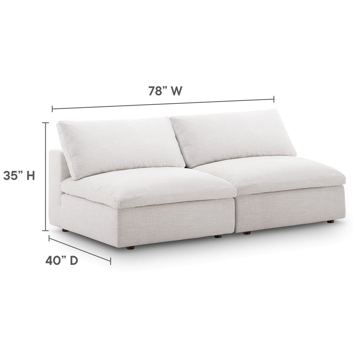 Dimension diagram of beige modular loveseat measuring 78 inches wide, 40 inches deep, and 35 inches high || EEI-7042-BEI || dimension_studio