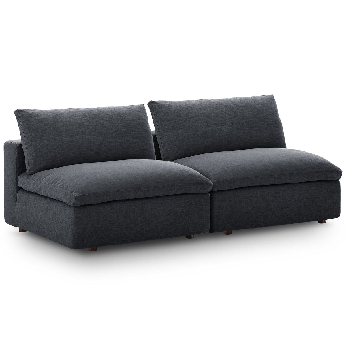 Overstuffed gray 2-piece Commix armless loveseat with deep seats and plush back cushions || EEI-7042-GRY || front_angle_studio