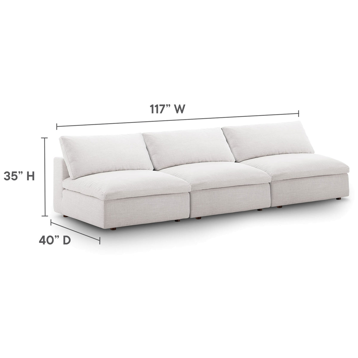 Spacious beige sectional showing its generous width, depth, and height for versatile room layouts. || EEI-7043-BEI || dimension_studio