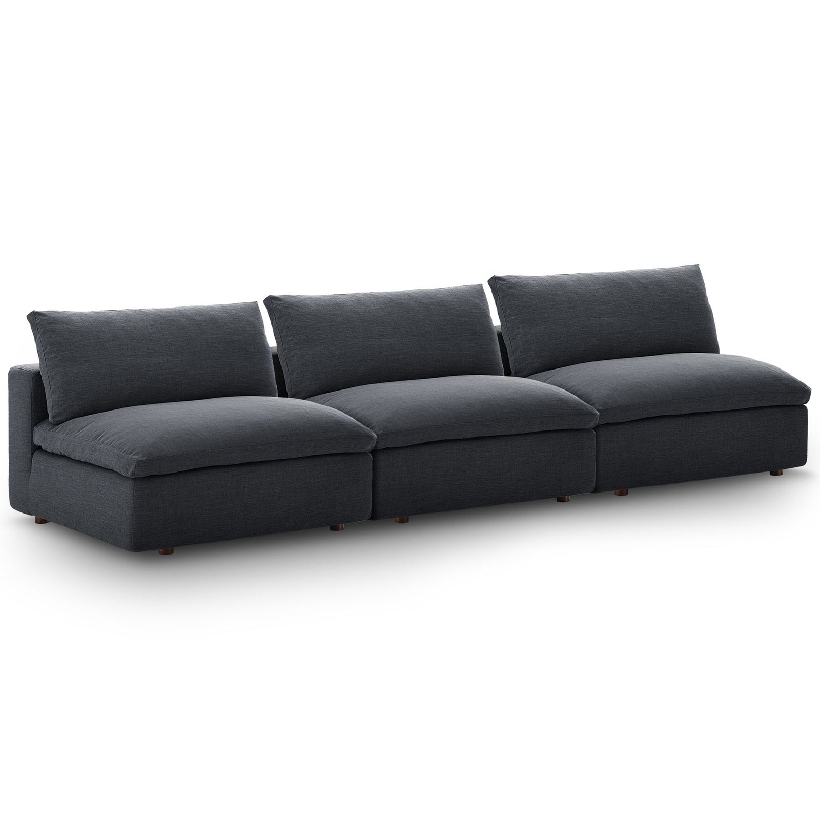 Deep gray 3 piece armless sectional sofa with extra plush down cushions and low profile modular design || EEI-7043-GRY || front_angle_studio