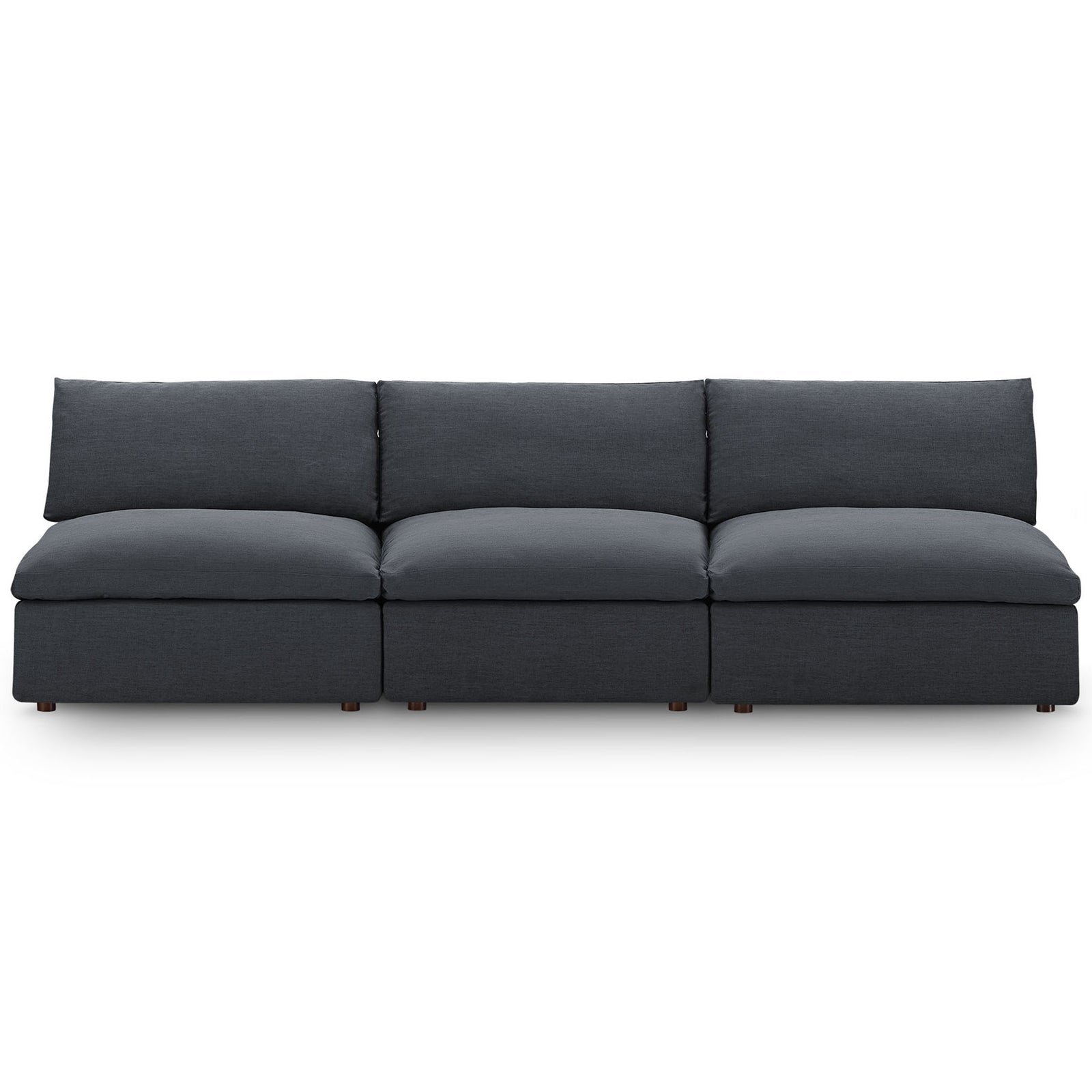 Gray three seat armless sectional sofa showcasing a streamlined silhouette and generously padded seat and back cushions || EEI-7043-GRY || front_studio