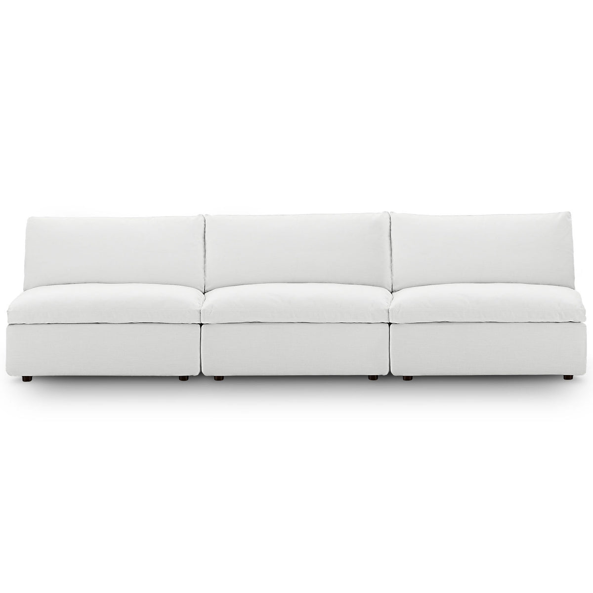 White three-piece armless sectional sofa with deep seat and plush overstuffed cushions || EEI-7043-WHI || front_multi_studio