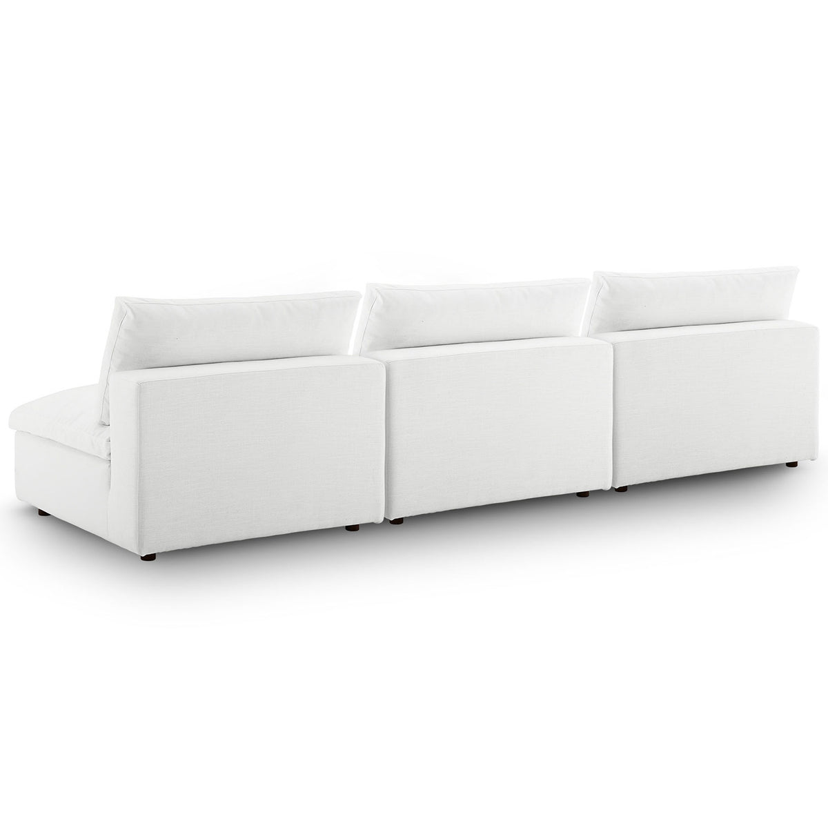Clean-lined white three-piece sofa with smooth upholstered back and low-profile wood feet || EEI-7043-WHI || back_angle_multi_studio