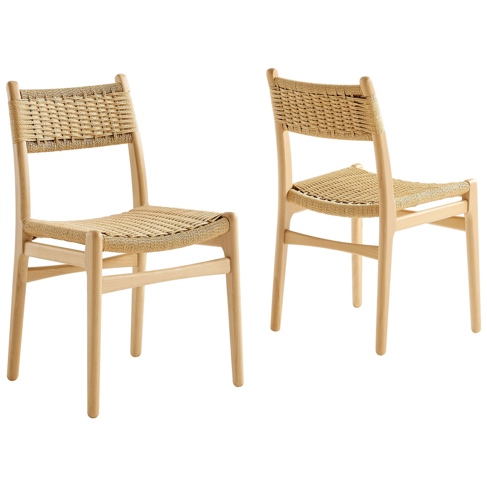 Set of two natural rope and wood dining side chairs that introduce breezy, coastal-inspired warmth. || EEI-7044-NAT-NAT || front_angle_multi_studio