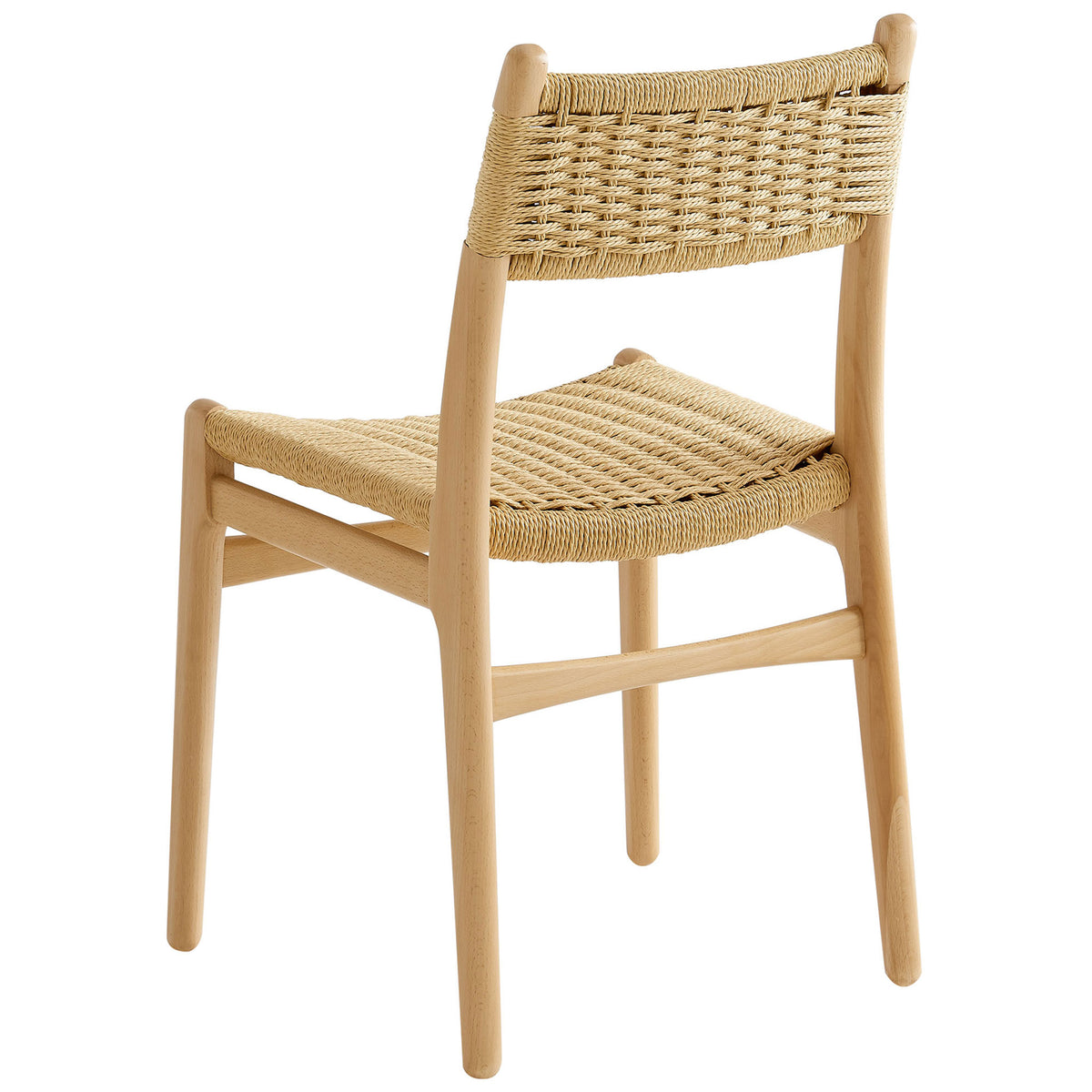 Textured rope backrest and contoured wood frame bring artisanal detail to this natural dining chair. || EEI-7044-NAT-NAT || back_angle_studio