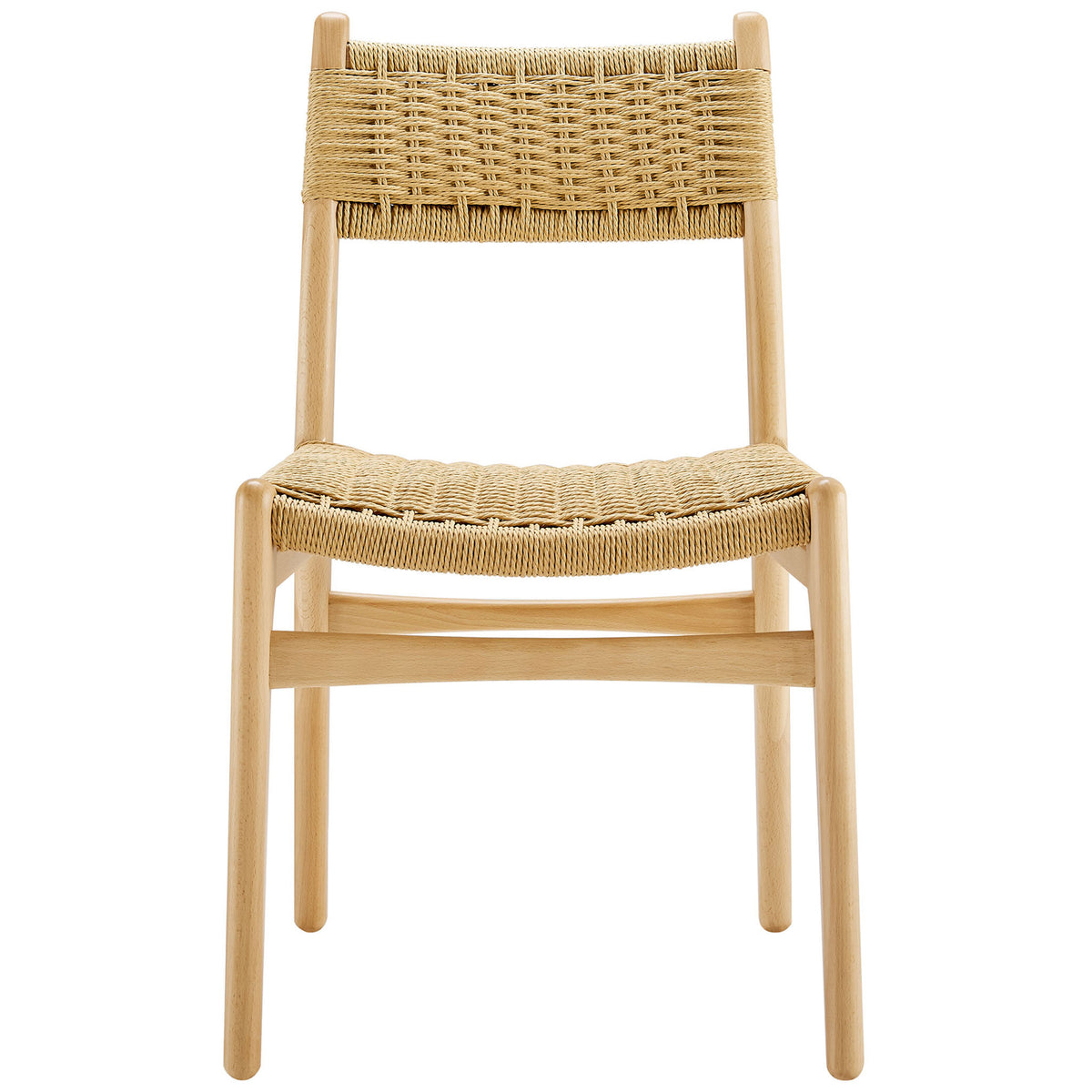 Natural rope and beech wood dining side chair with gently curved frame and airy woven back. || EEI-7044-NAT-NAT || front_studio