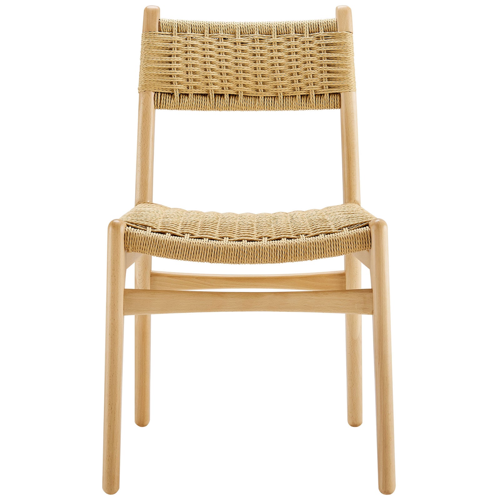 Natural rope and beech wood dining side chair with gently curved frame and airy woven back. || EEI-7044-NAT-NAT || front_studio