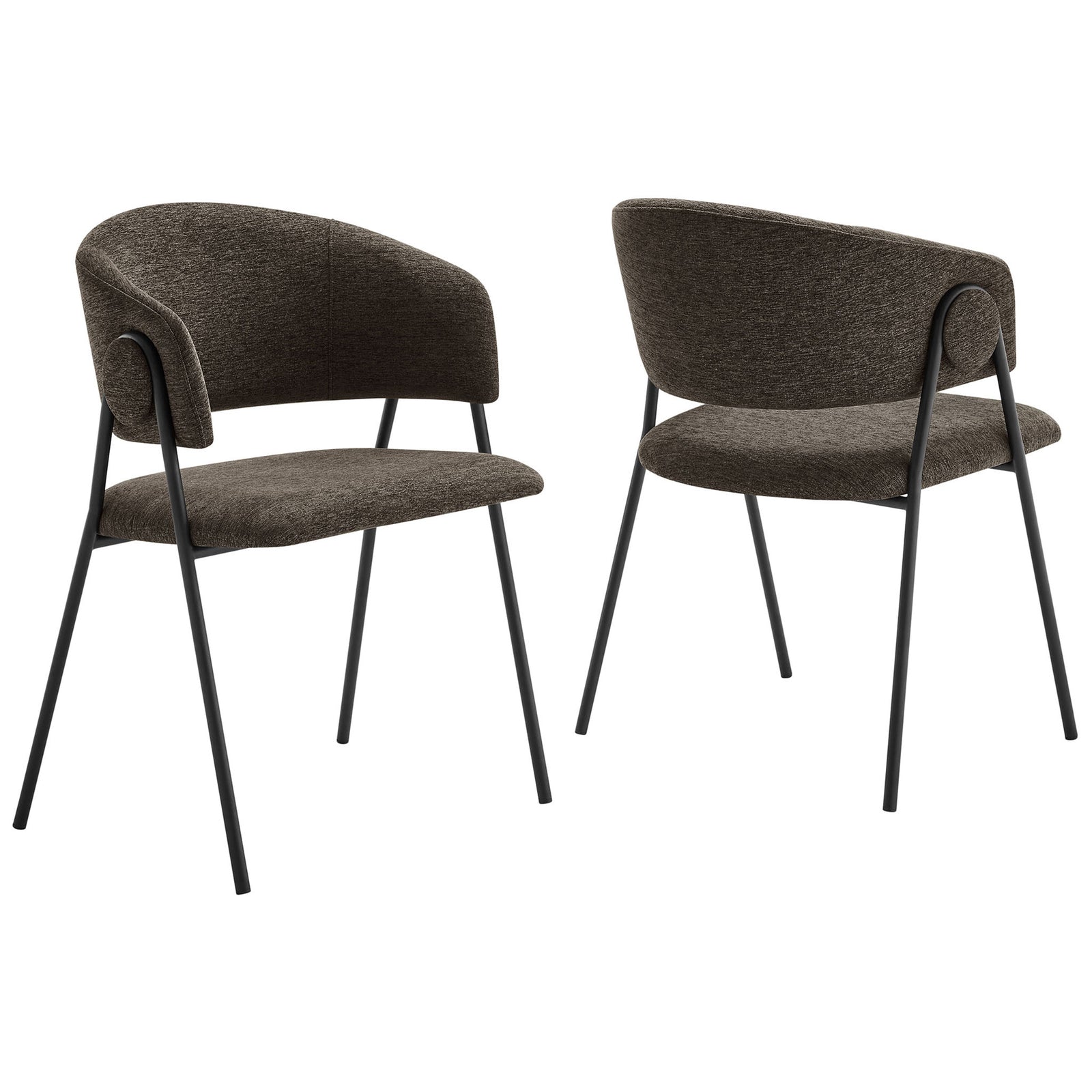 Set of two Nella java black dining chairs with barrel backs and slim black metal legs || EEI-7045-JAV-BLK || front_angle_multi_studio