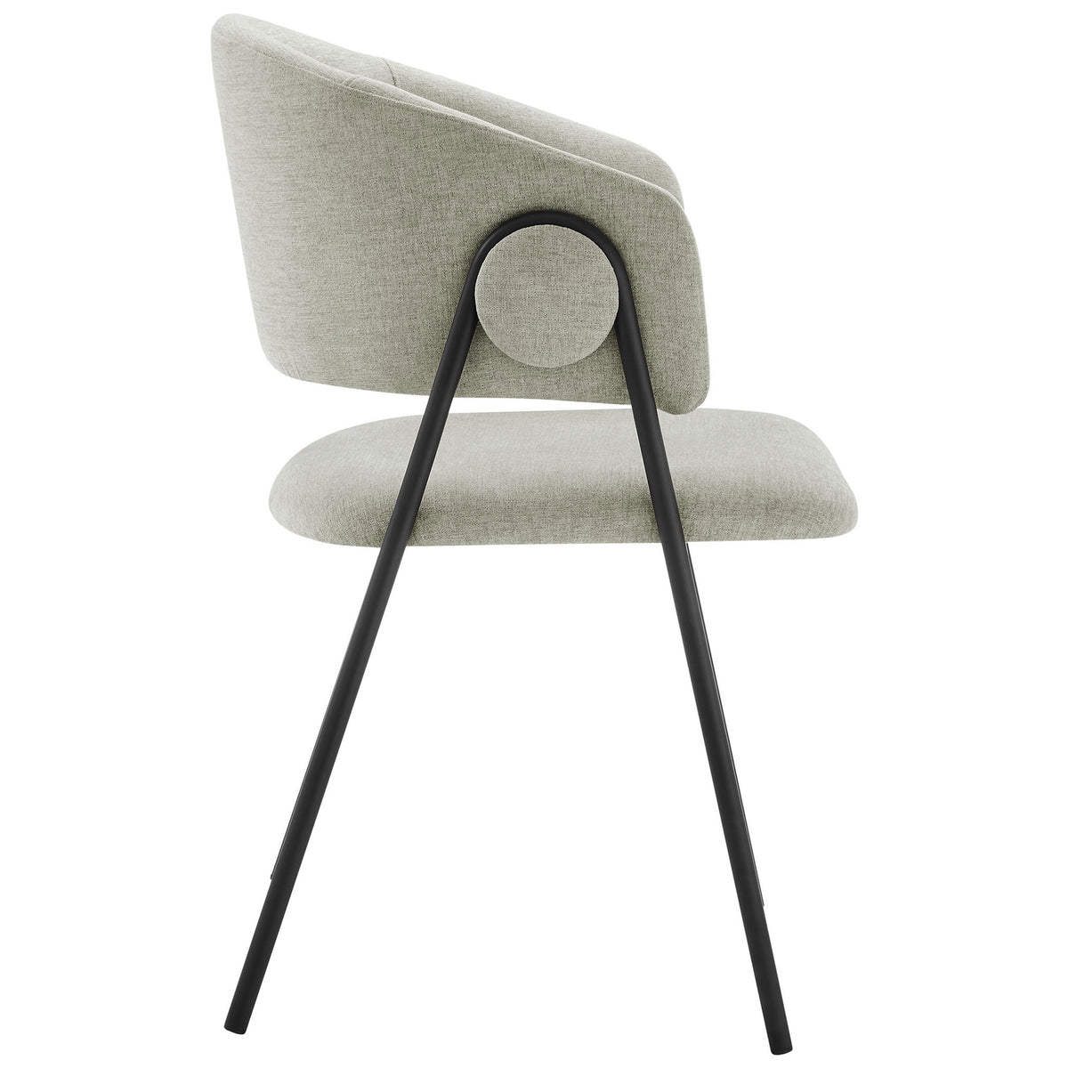 Barrel back dining chair with open back design and angled black metal legs. || EEI-7045-TAU-BLK || side_studio