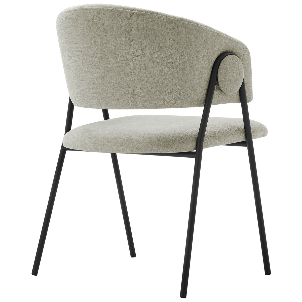Taupe upholstered dining chair with gently wrapped back and round side accent. || EEI-7045-TAU-BLK || back_angle_studio