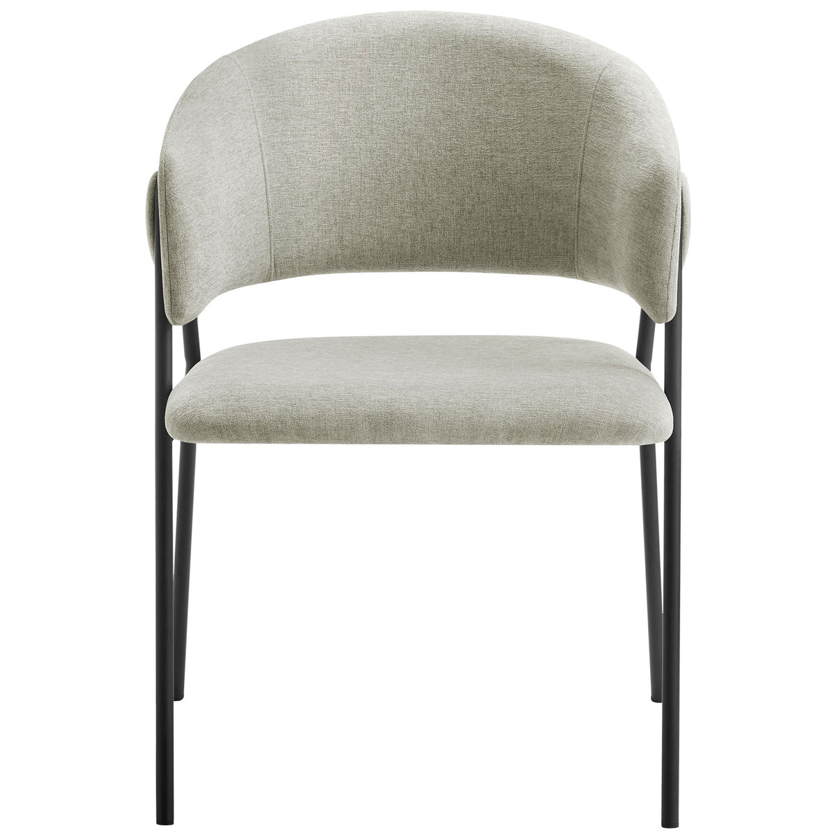 Upholstered dining chair with wraparound backrest and generously cushioned taupe seat. || EEI-7045-TAU-BLK || front_studio