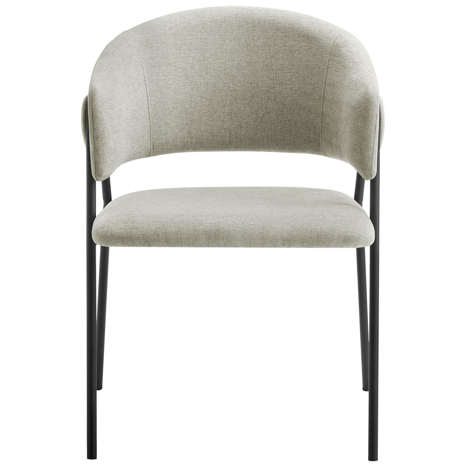 Upholstered dining chair with wraparound backrest and generously cushioned taupe seat. || EEI-7045-TAU-BLK || front_studio