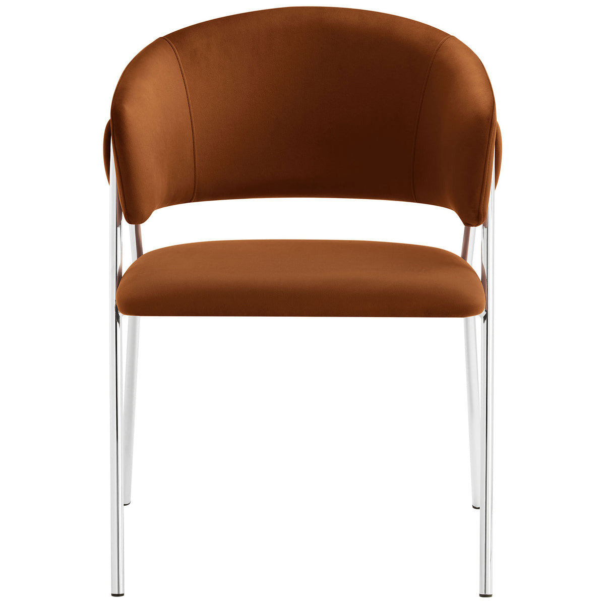 Front view of rust velvet dining chair with generously cushioned seat || EEI-7046-RUS-SLV || front_studio