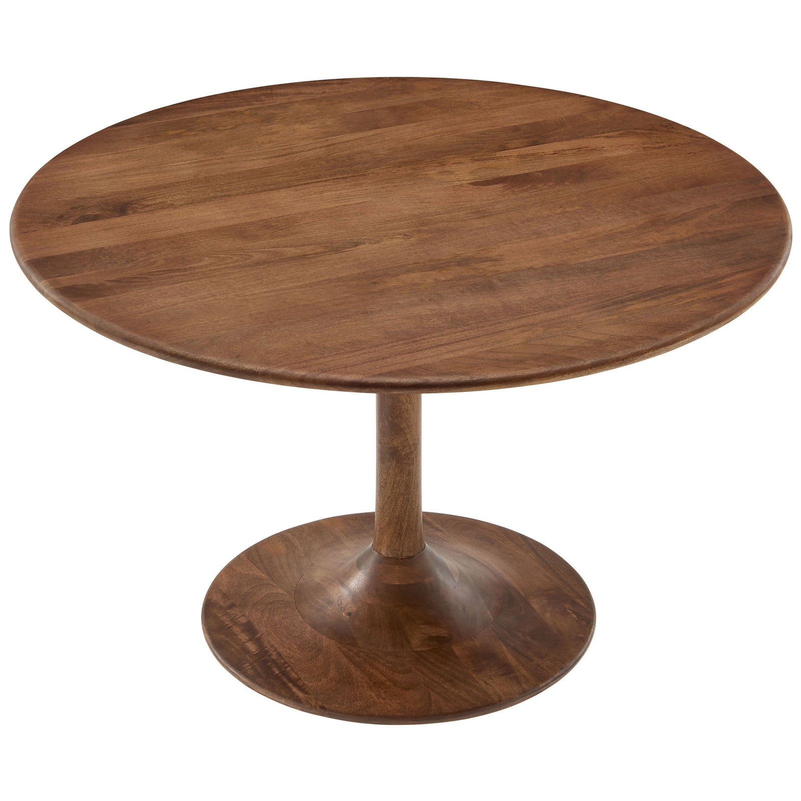 Spacious 48-inch round walnut tabletop ready to host everyday meals or special gatherings. || EEI-7051-WAL || top_studio