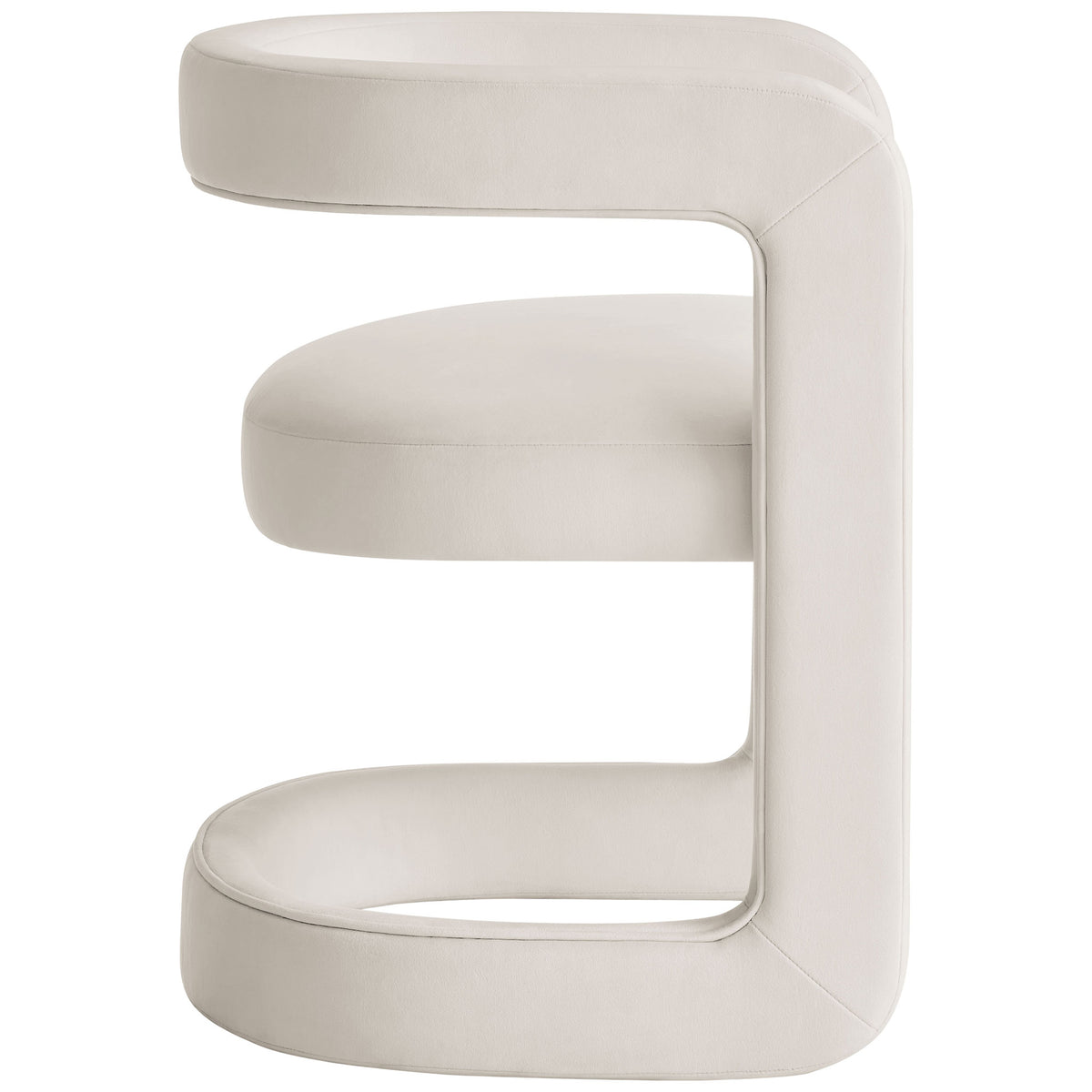 Sleek continuous frame dining chair in alabaster velvet with wraparound arms and slim profile. || EEI-7052-ALA || side_studio
