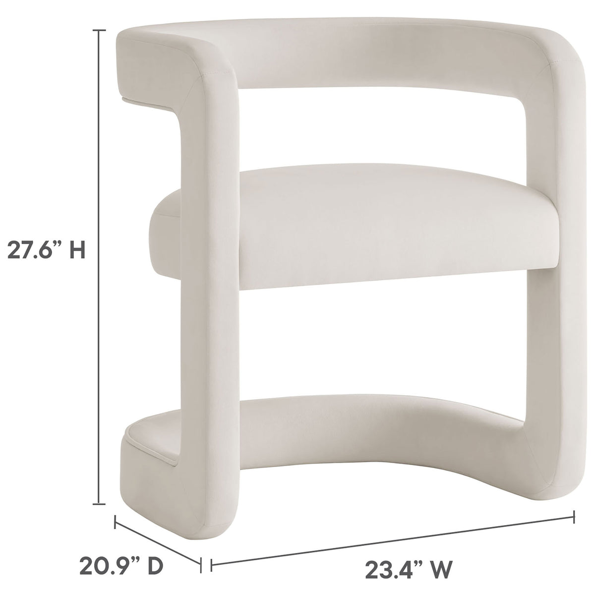 Compact alabaster velvet barrel dining chair sized to fit effortlessly in modern homes. || EEI-7052-ALA || dimension_studio