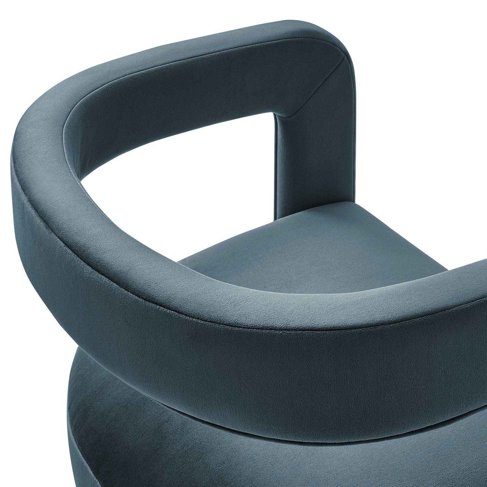 Soft performance velvet barrel back reveals the chairs generous padding and gently rounded top rail || EEI-7052-CAB || detail_studio