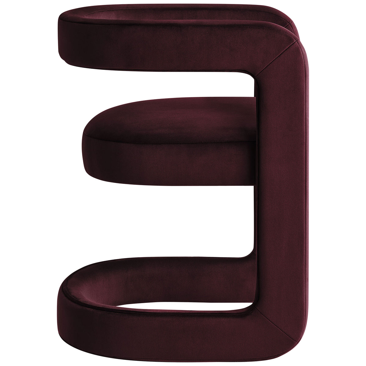Sculpted open frame and floating seat design define the sleek profile of the Winslow mulberry velvet dining chair. || EEI-7052-MUL || side_studio