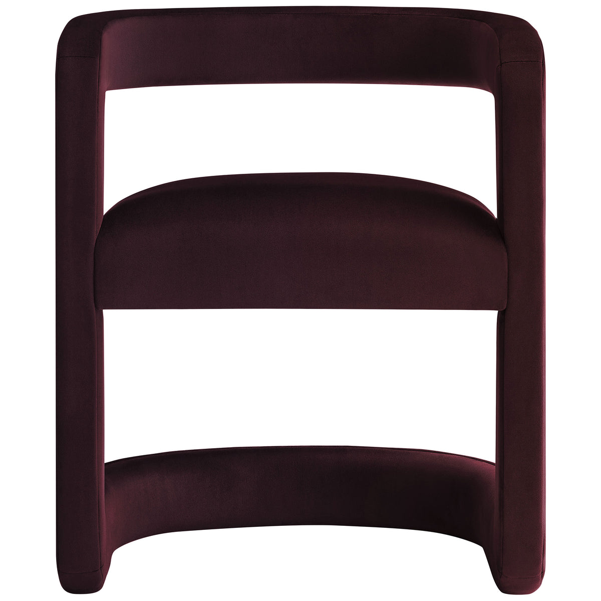 Winslow mulberry velvet barrel dining chair adds rich color and modern sculptural lines to your dining room. || EEI-7052-MUL || front_studio