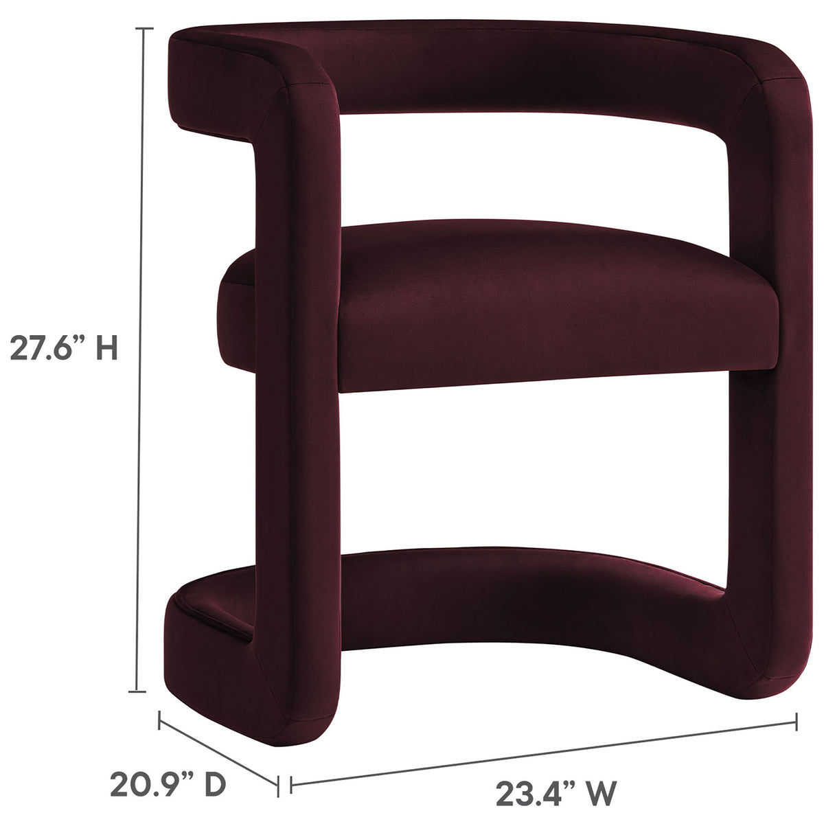 Dimensions overlay on the Winslow mulberry velvet dining chair help visualize fit in your dining area. || EEI-7052-MUL || dimension_studio