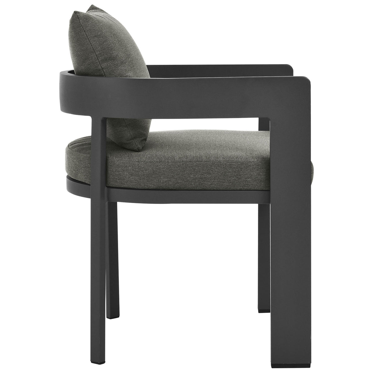 Side profile of Tahoe outdoor chair showing wraparound backrest, smooth arms, and thick weather-resistant cushions || EEI-7053-GRY-CHA || side_studio
