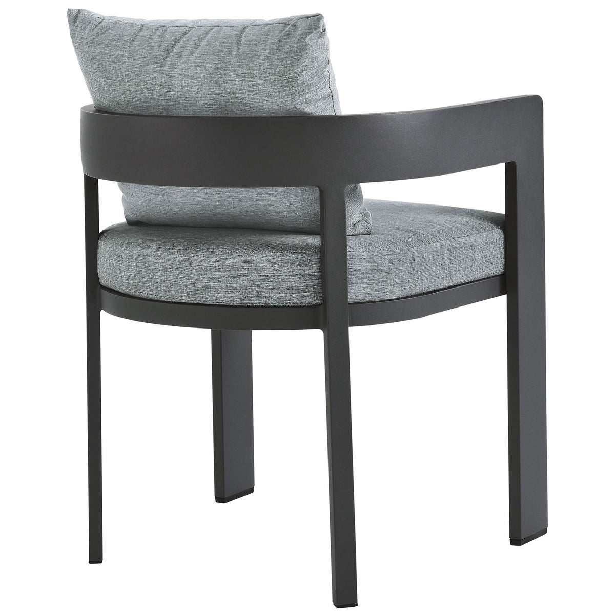 Back view of charcoal dining chair showing open curved frame, slim legs, and supportive cushions || EEI-7053-GRY-GRY || back_angle_studio