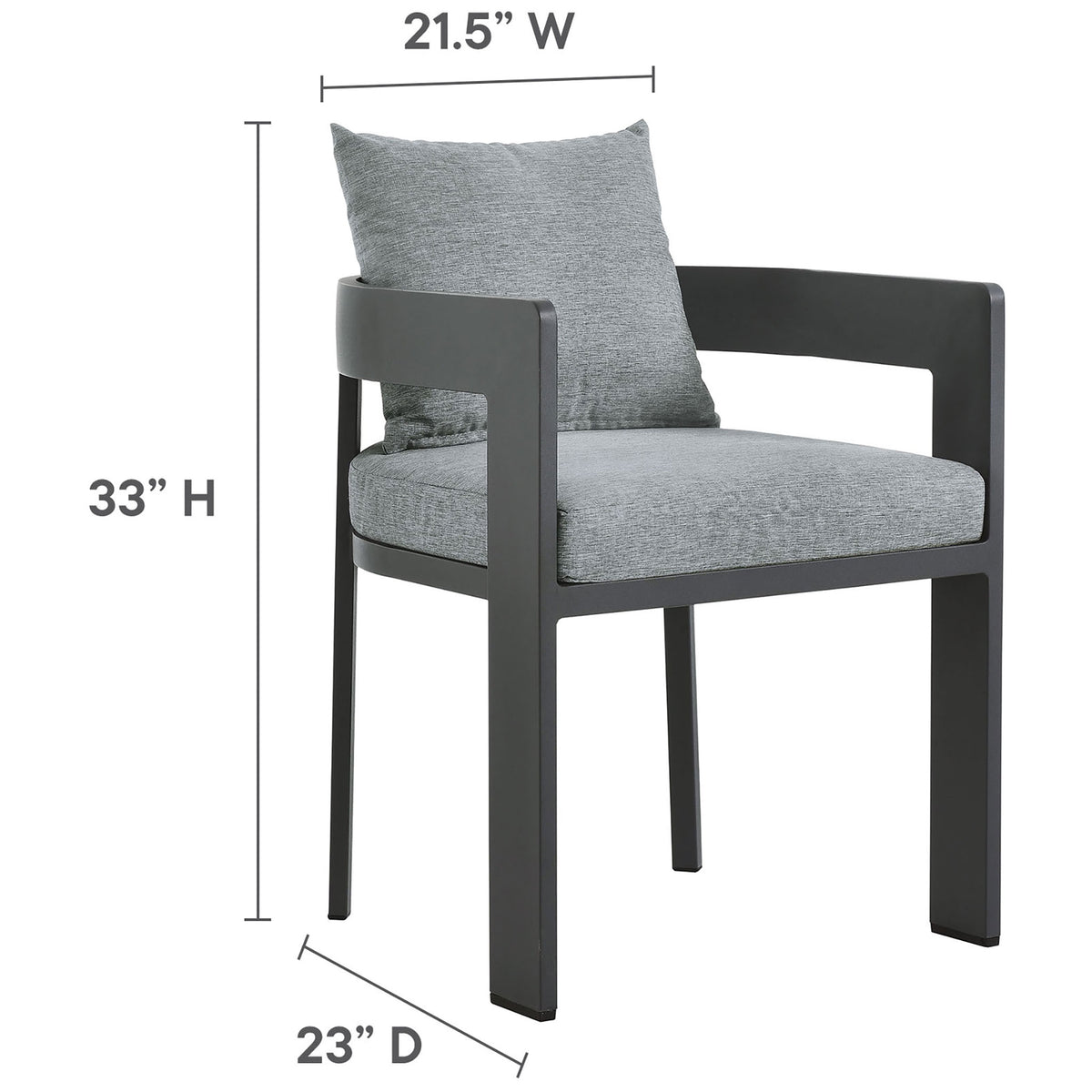Dimension diagram of Tahoe outdoor dining chair with 33 inch height, 21.5 inch width, and 23 inch depth || EEI-7053-GRY-GRY || dimension_studio