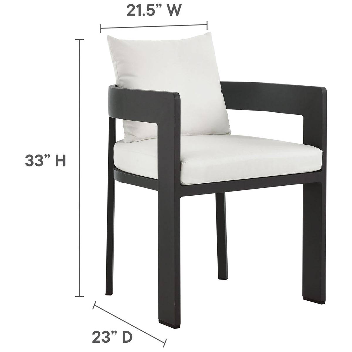 Dimension diagram of Tahoe outdoor dining chair with 33 inch height, 21.5 inch width, and 23 inch depth || EEI-7053-GRY-WHI || dimension_studio