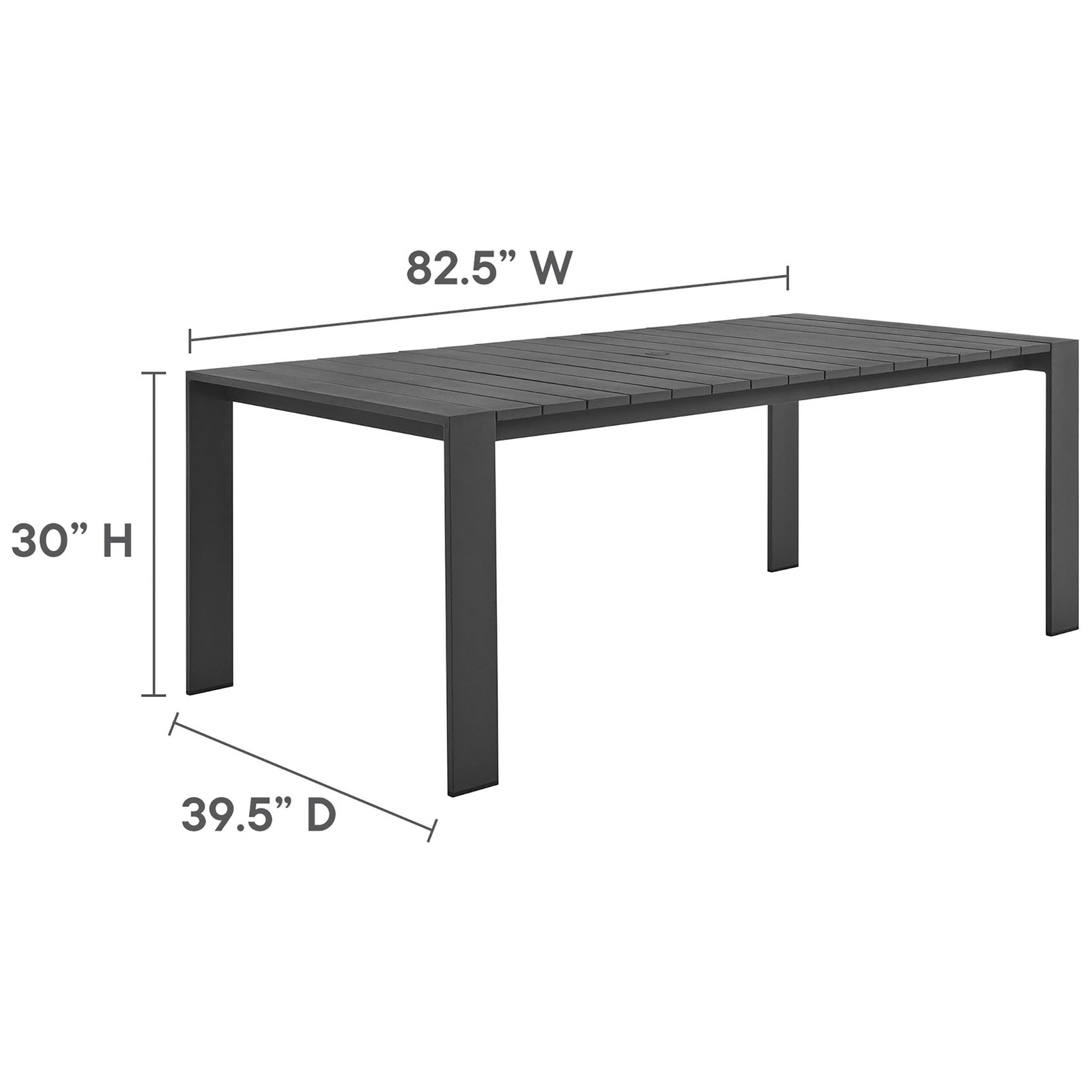 Diagram shows Tahoe rectangular dining table dimensions for height, width, and generous length. || EEI-7054-GRY || dimension_studio