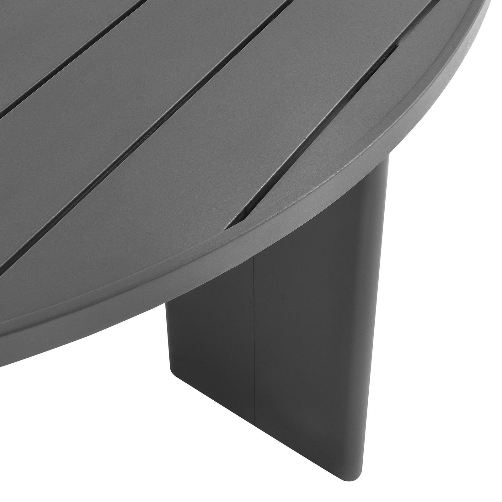 Smooth gray slatted surface and softly rounded edge highlight the Tahoe table's refined finish. || EEI-7055-GRY || swatch_studio