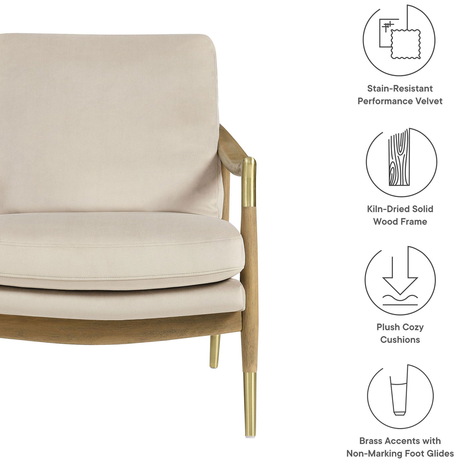 Stain-resistant performance velvet and kiln-dried wood frame with plush cushions and non-marking floor glides || EEI-7056-ALM-WAL || callout_studio