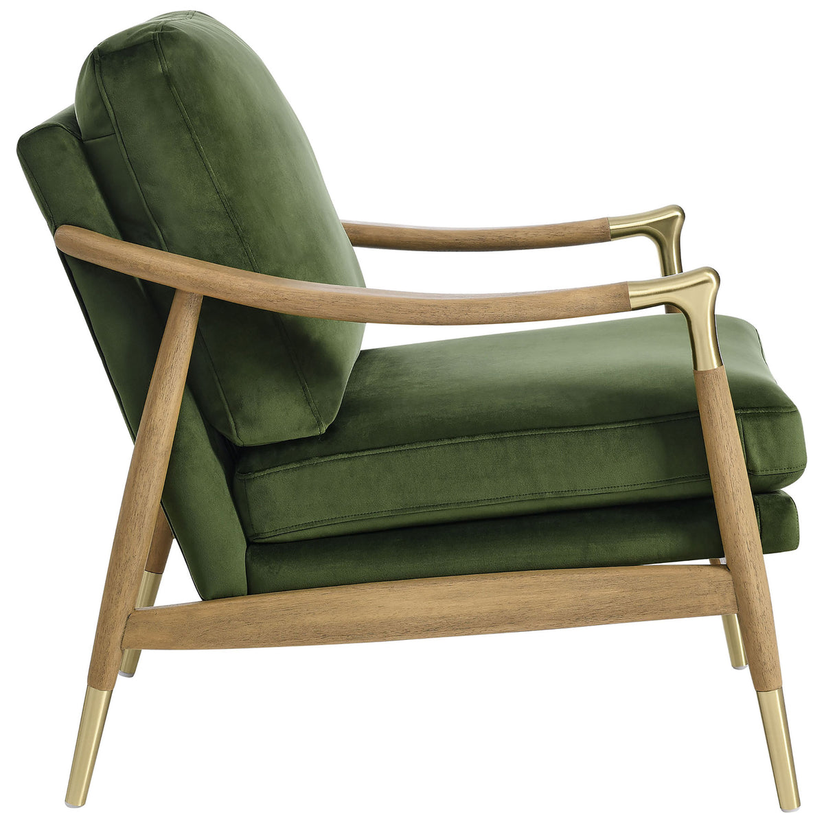 Sleek swooped wood arms and plush seat showcase the chair's elegant profile and supportive comfort || EEI-7056-MOG-WAL || side_studio