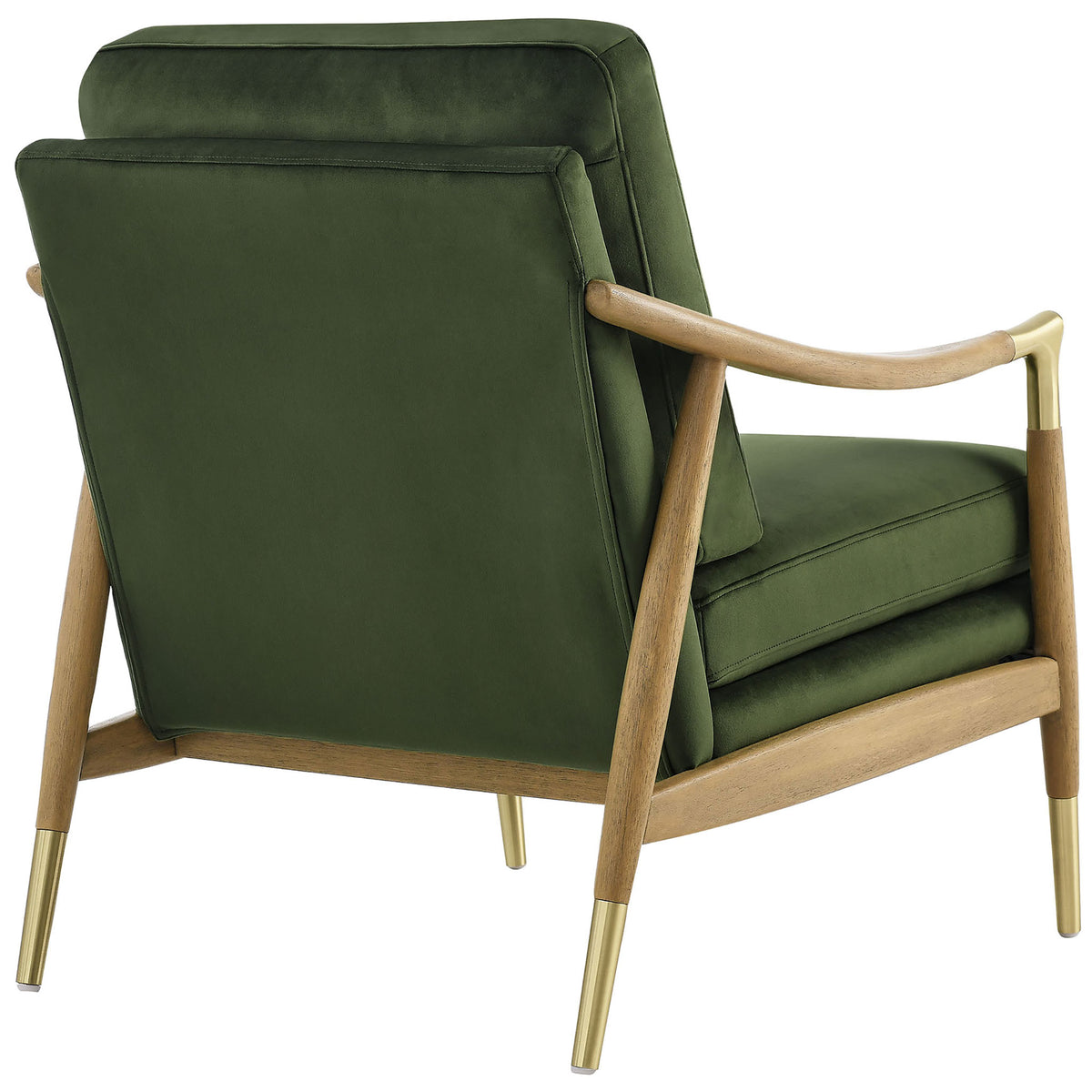 Tailored back cushion and sculpted wood frame highlight timeless craftsmanship and cozy support || EEI-7056-MOG-WAL || back_angle_studio