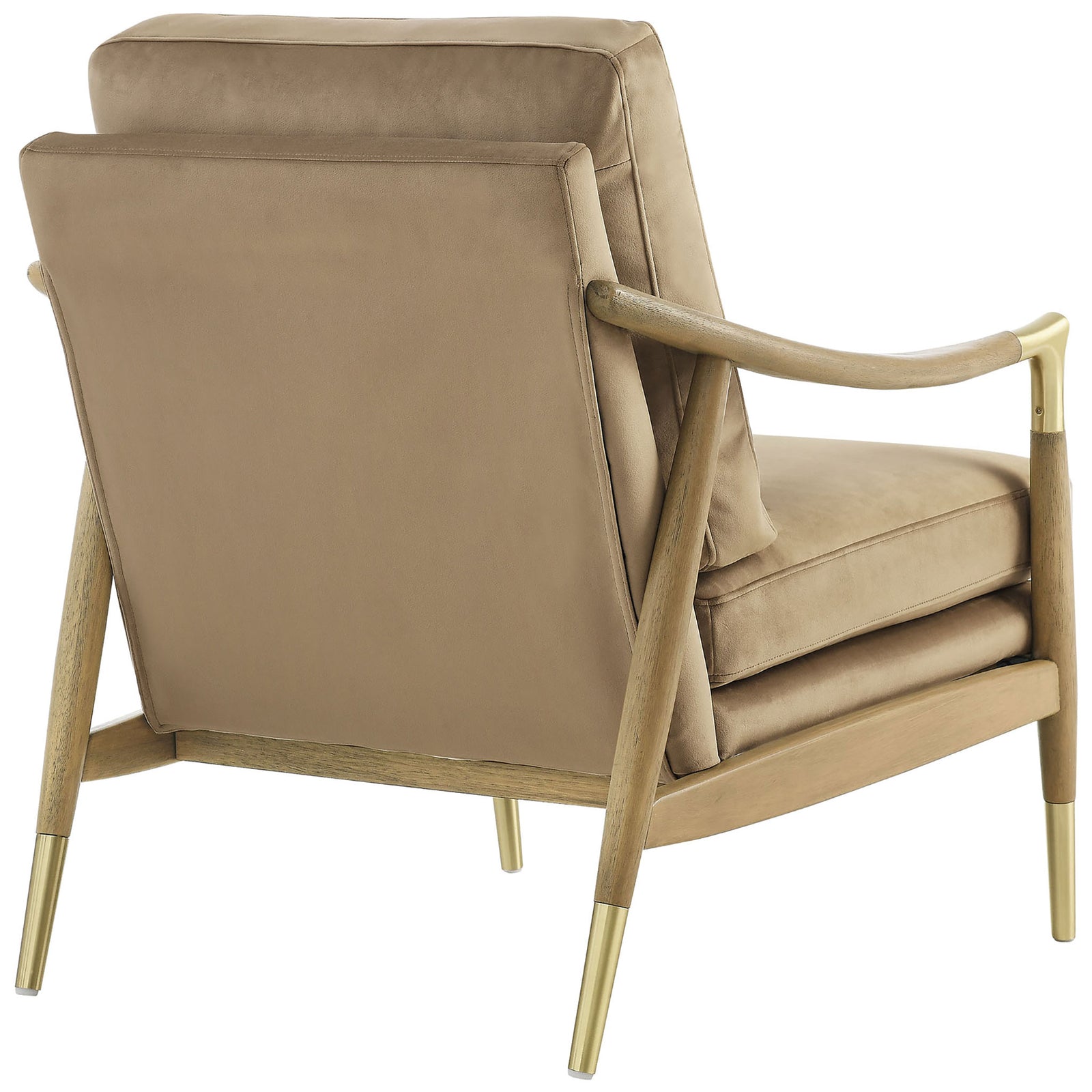 Sculpted wood frame and wrapped back cushion showcase refined lines and warm walnut tones || EEI-7056-TAU-WAL || back_angle_studio