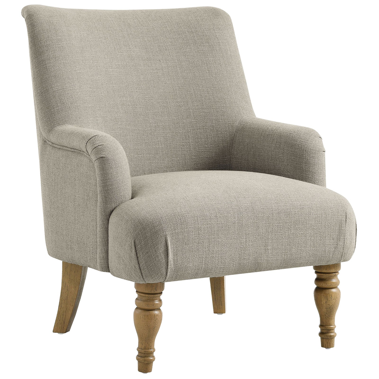 Inviting lounge chair in linen color with plush fixed seat and classic ring-turned front legs || EEI-7057-LIN || front_angle_studio