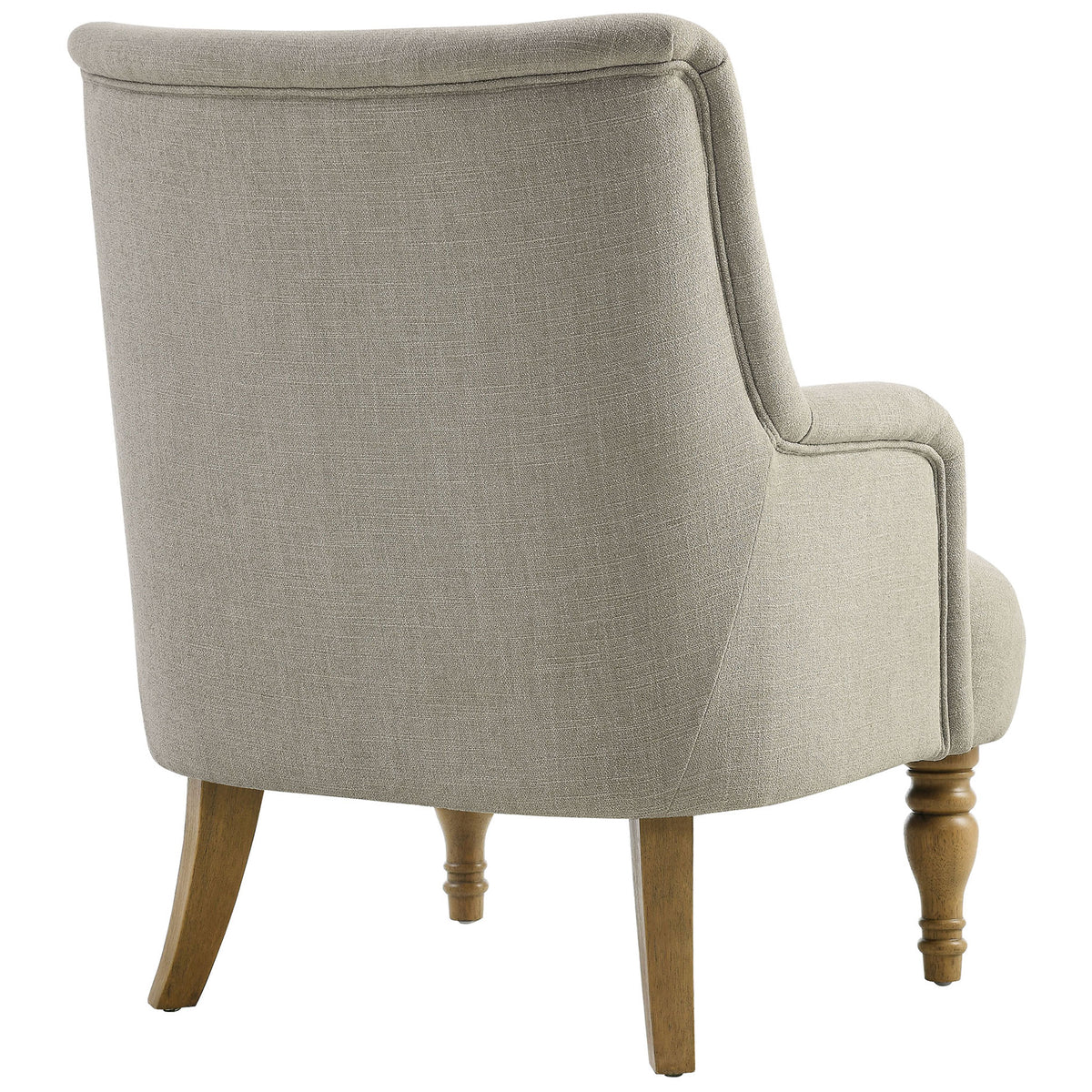 Tailored backrest with smooth piping and saber-style rear legs for timeless poise || EEI-7057-LIN || back_angle_studio