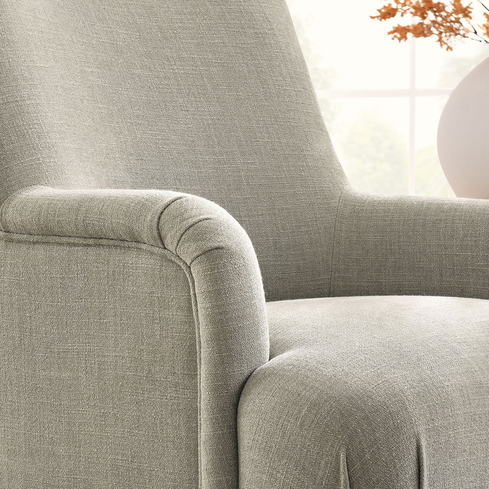 Textured upholstery and gentle curves bring warmth and elegance to any corner || EEI-7057-LIN || detail_room