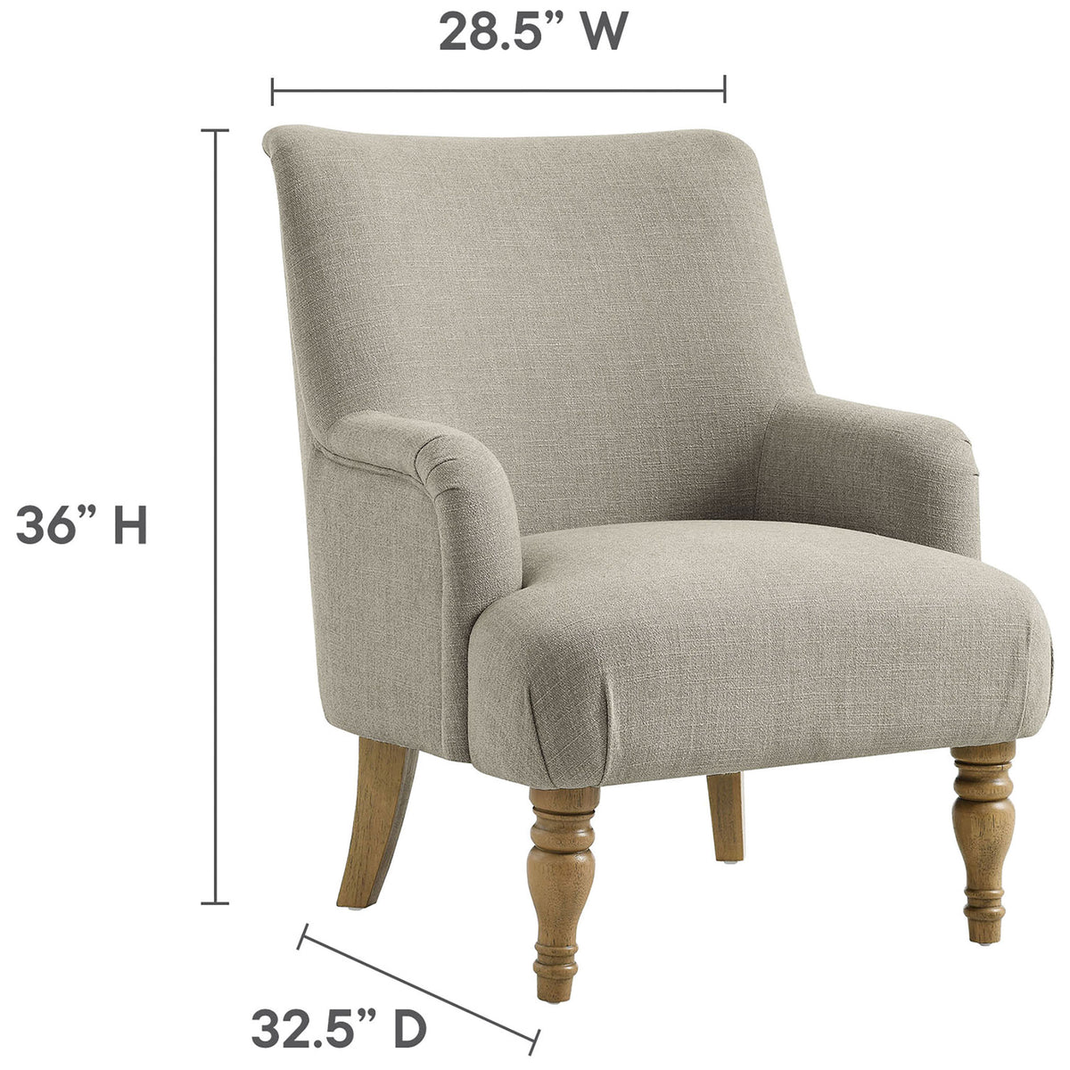 Compact accent chair sized for versatile placement without compromising comfort || EEI-7057-LIN || dimension_studio