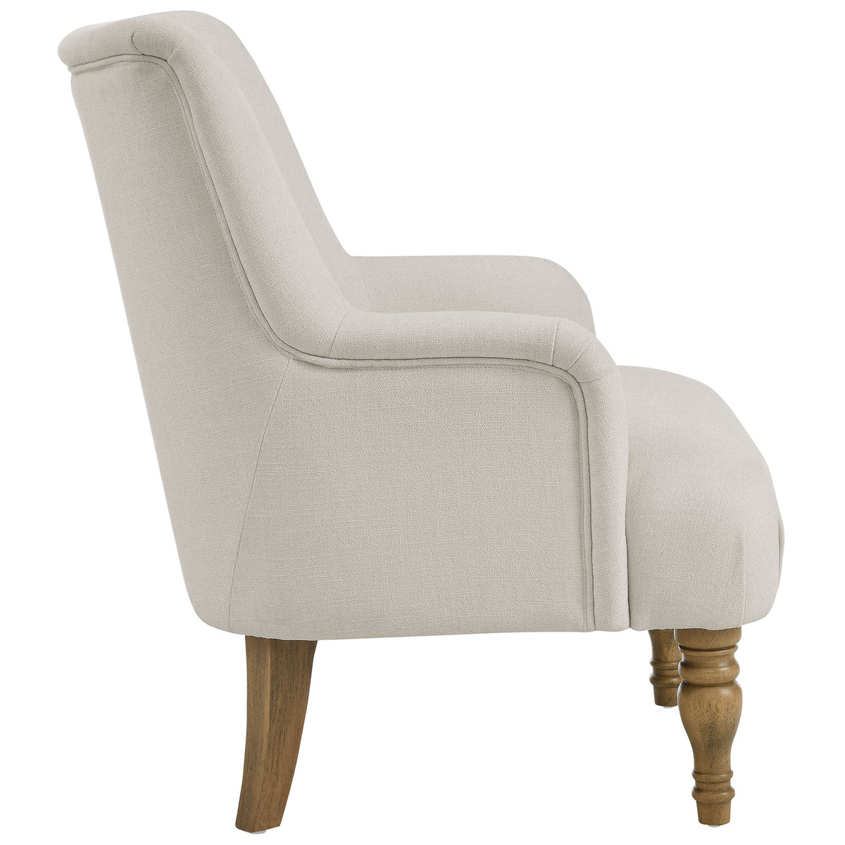 Graceful silhouette with gently sloped arms and saber back legs for balanced, supportive seating. || EEI-7057-SAL || side_studio
