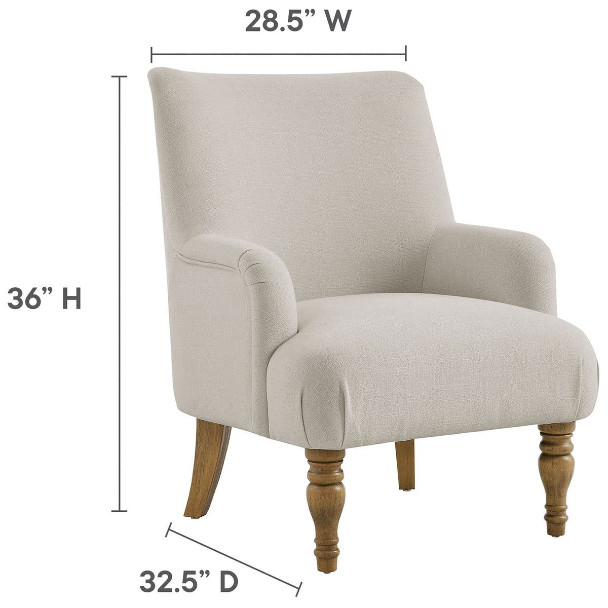Sized for comfort at 36 in high, 28.5 in wide, and 32.5 in deep to fit living rooms and bedrooms. || EEI-7057-SAL || dimension_studio