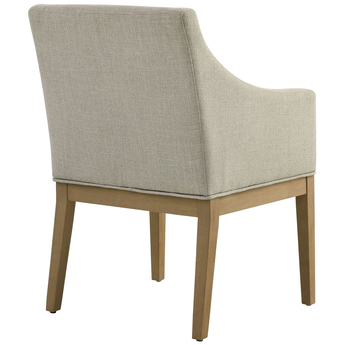 Tailored linen back and sturdy wood frame create a refined silhouette for this upholstered dining armchair || EEI-7058-LIN-NAT || back_angle_studio