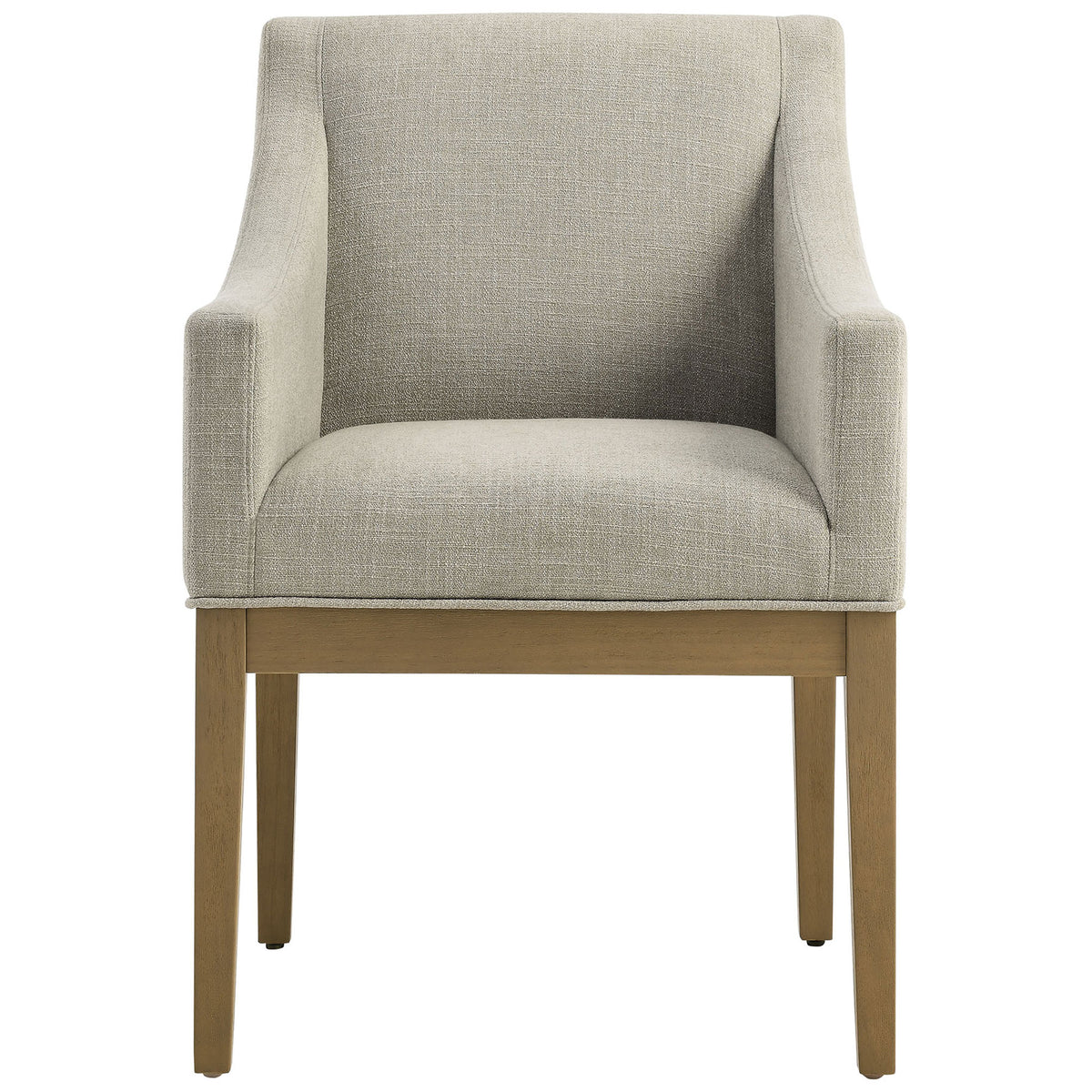 Comfortable linen dining armchair with wide cushioned seat, supportive arms, and tapered wood legs || EEI-7058-LIN-NAT || front_studio
