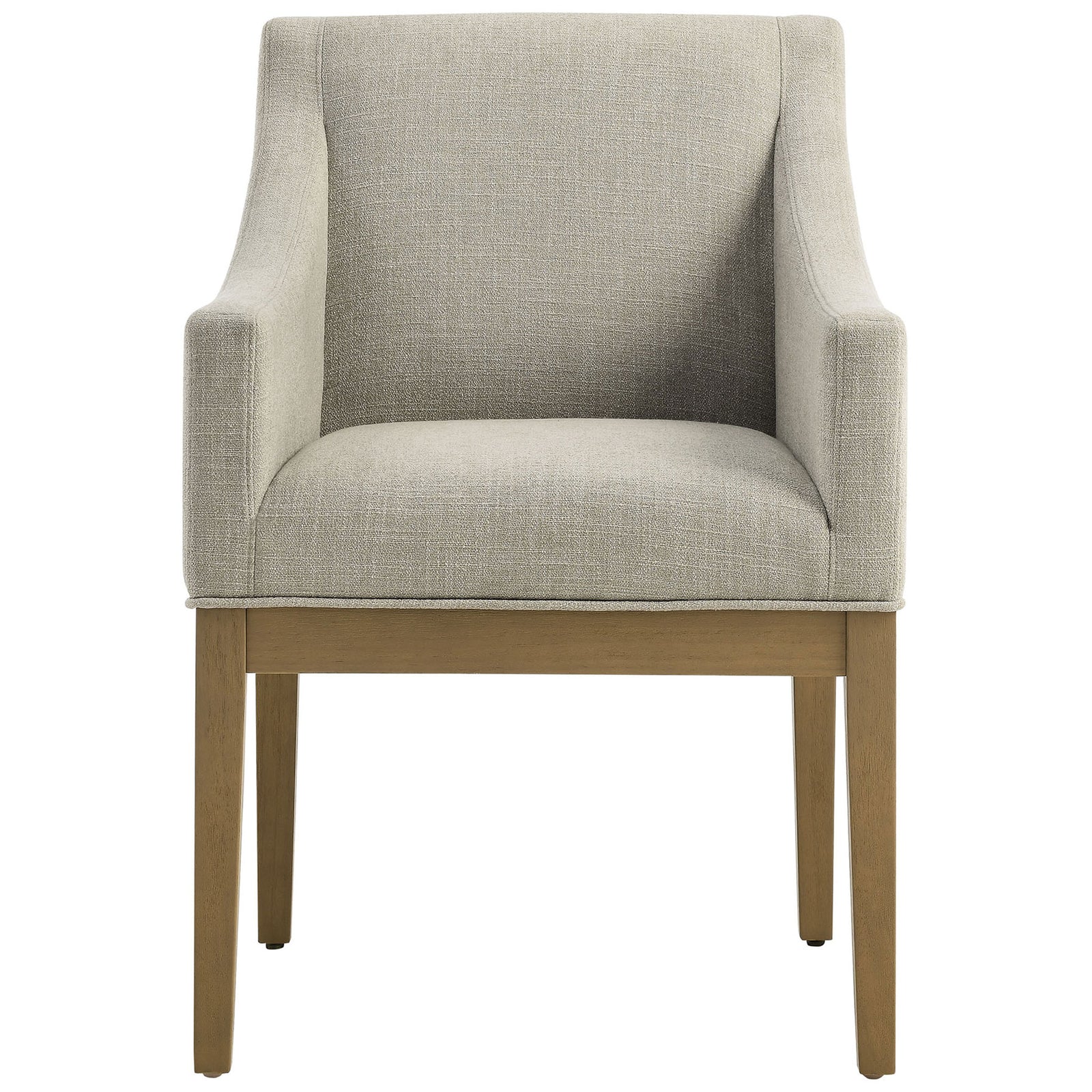 Comfortable linen dining armchair with wide cushioned seat, supportive arms, and tapered wood legs || EEI-7058-LIN-NAT || front_studio