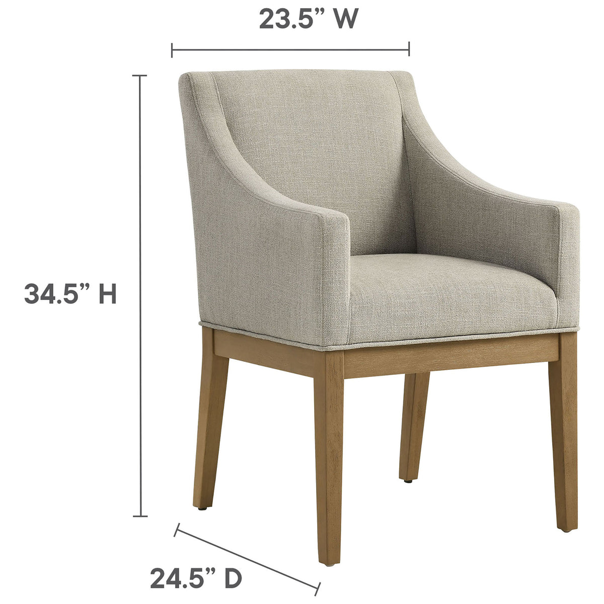 Alton linen dining armchair with clearly labeled height, width, and depth dimensions for easy planning || EEI-7058-LIN-NAT || dimension_studio