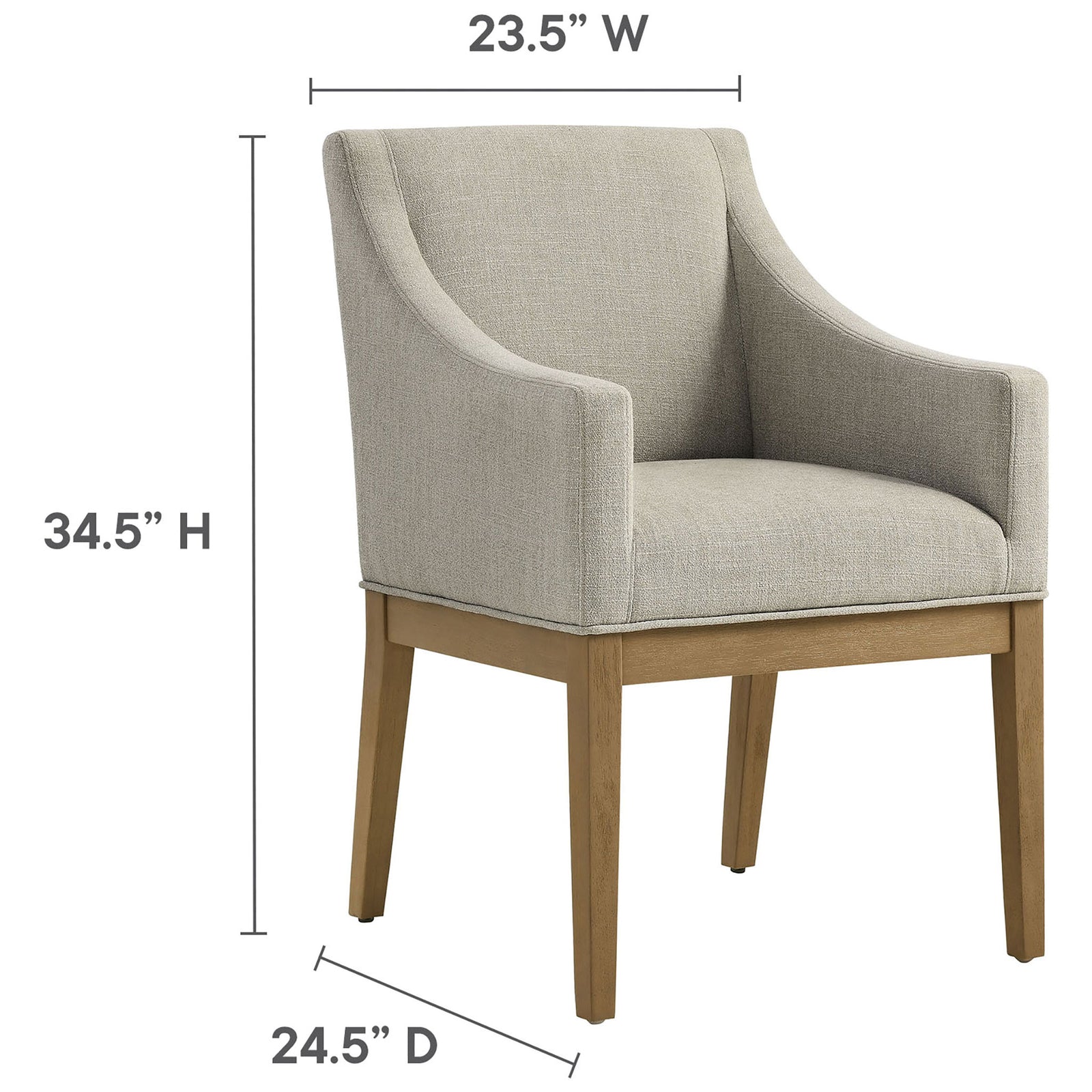 Alton linen dining armchair with clearly labeled height, width, and depth dimensions for easy planning || EEI-7058-LIN-NAT || dimension_studio