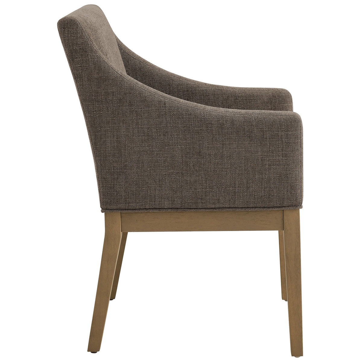 Mocha dining armchair with gently reclined backrest, padded seat, and slim tapered wood legs || EEI-7058-MOC-NAT || side_studio
